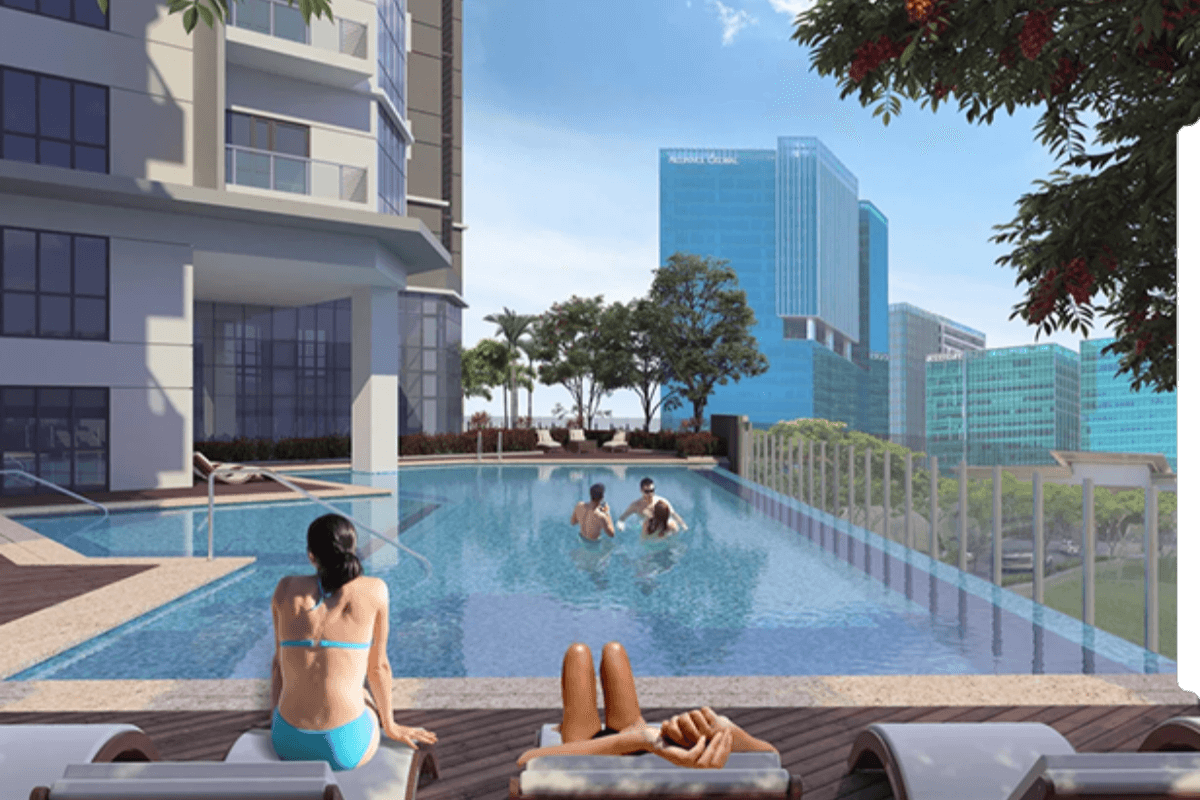 A render of the pool at Uptown Arts Residences