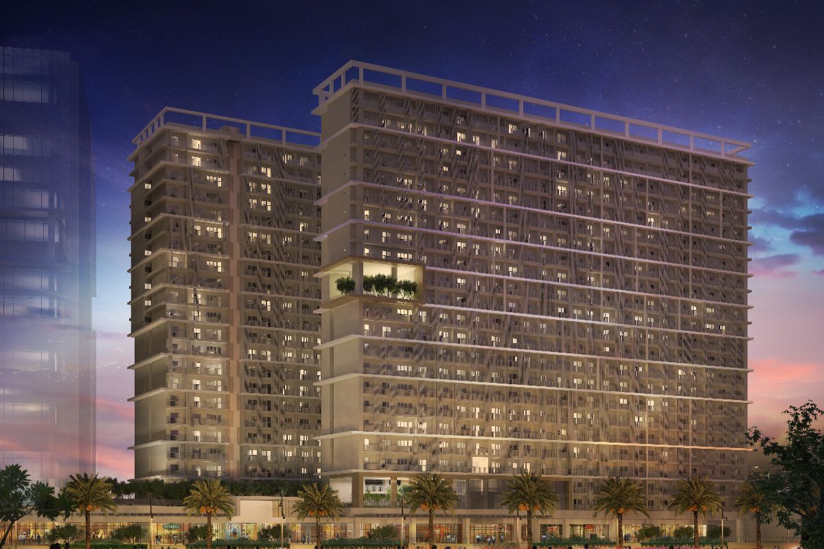 A render of Park McKinley West facade at night