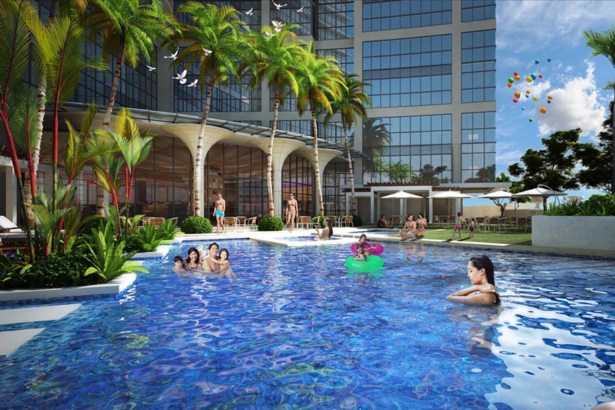 A render of the swimming pool at Uptown Parksuites